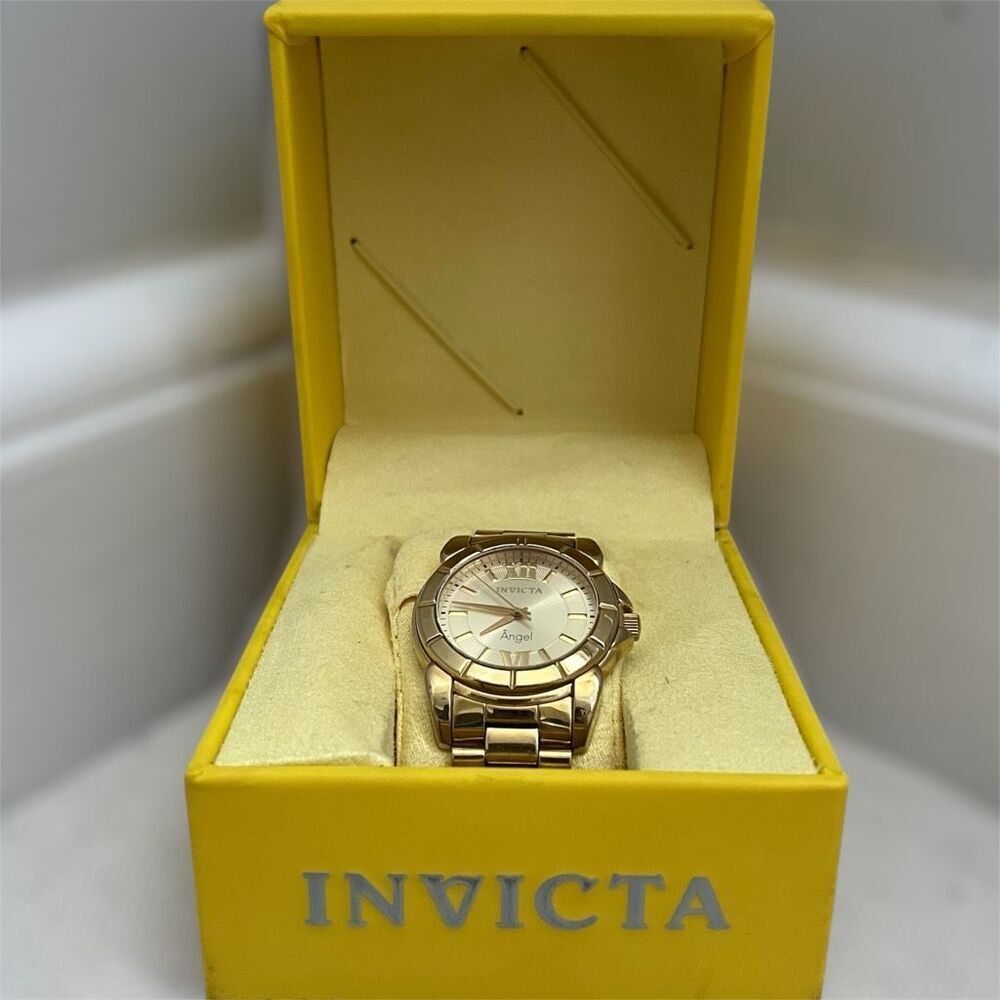 Invicta Women’s Angel Light Gold Dial Wristwatch Stainless Steel Analog, *FLAW*